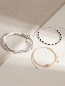 3 件/套度假风格可爱粉色串珠手工弹性手链女士