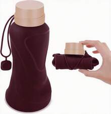 Foldable Water Bottle, 650ml, Leak-Proof, Reusable, Silicone Foldable Water Bottle, Durable And Lightweight, Suitable For Travel, Gym, Camping, Hiking, Compact Portable Sports Water Bottle (Black) QPZT - Coffee - View 2