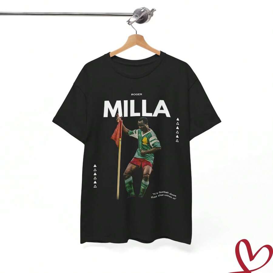 Graphic Roger Milla T-Shirt, World Cup Corner Flag Celebration, African Footballer T-Shirt, Bootleg Vintage Sport Tee, Cotton Tee - 黑色 - 查看 1