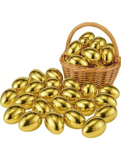 10/5pcs Gold Easter Eggs, Plastic Gold Easter Eggs Wholesale Filler Decorations, Hunting Party Favors, Party Venue Prizes, Easter Decorations, Suitable For Easter Decor, Easter Celebration Center Decor; Room Decor, Party Decor, Easter Gifts