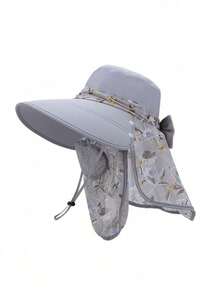 1pc Women's Versatile Ditsy Floral Sun Hat, Farmer Hat, Fishing Hat, UV Protection Outdoor Sun Hat With Oversized Bow, Suitable For Daily Wear, Farming, Fishing, Hiking, Vacation, Etc.
