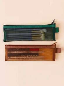 1件/2件 尼龍網格化妝刷收納袋，多色可選，透明拉鍊，適用於眉筆、睫毛刷等，便攜迷你美妝配件 - 彩色 - 查看 11