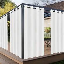 52" W X 84" L Outdoor Patio Curtain, Waterproof, Windproof, UV-Resistant, Fade-Resistant, Suitable For Gazebo, Porch, Arbor, Shading & Privacy, White, Single Panel - White - View 12