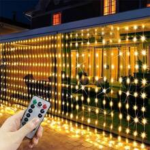 USB供电遥控窗帘灯，8种模式仙女灯串，适用于情人节、圣诞节、婚礼、花园、节日装饰、新年家居氛围照明 - USB窗簾燈 - 查看 23