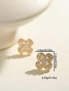 Pendientes de cobre chapados en oro de 18K, elegantes y lindos, aptos para uso diario y reuniones - Dorado - Ver 3