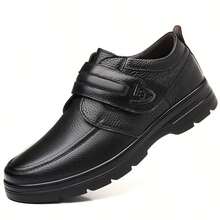 (Setengah Ukuran Lebih Besar) Sepatu Slip-On Pria Vintage, Penutup Velcro, Bagian Atas PU yang Nyaman, Sol Luar Anti Selip yang Lembut, Sepatu Ukuran Besar - YG17 Hitam - View 3