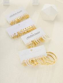 17KM Bộ khuyên tai nữ ngẫu nhiên 60/48/24/12 chiếc, kiểu dáng thời trang thanh lịch cổ điển punk kim loại hình học bện ngọc trai giả, thích hợp cho các cặp đôi, chị em gái, đi nghỉ mát, hẹn hò, hàng ngày, dự tiệc, đám cưới, quà tặng Ngày Valentine cho bạn bè và bạn gái. - Vàng - Xem 7