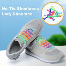 1 Pair Adult Slouchy Shoelaces, Flat Elastic Silicone No-Tie Shoelaces With Buckle Closure,Shoe,Spring Summer Picks,Brides Maid Gifts,Room,Bedroom Deccor,Bedroom Deccor,Beach,Travel,For Men,For Women,Vacation - Multicolor - View 1