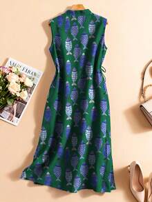 Đầm sườn xám kiểu Trung Quốc không tay in hoa mùa hè dành cho nữ, xẻ tà, thiết kế hai lớp, thanh lịch, thích hợp cho kỳ nghỉ. - màu xanh lá - Xem 2