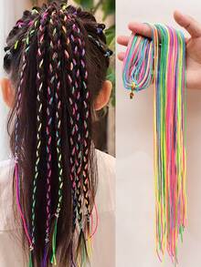 30pcs/Set Colorful Shiny Ribbon Hair Ties For Girls, Punk Style Braided Hair Accessories - Multicolor - View 10