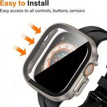 2pcs Titanium Color Protective Case + Tempered Glass Screen Protector For Apple Watch Ultra/Ultra 2 (49mm), Suitable For Sports And Daily Use, Anti-Fingerprint, Smooth Touch, Durable, Essential For Tech Enthusiasts, 33mm Ultra-Thin, 9H Hardness, 2pcs 5D Rounded Corners - 2pcs, Titanium Color - View 5