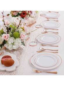 150/100/50/25/10pcs Rose Gold Flatware Set, Includes Cake/Salad Forks, Spoons, Plastic Material Reusable And Washable Cutlery Set, Suitable For Home, Restaurant, Wedding, Outdoor, Birthday, Party, Holiday Gathering, Kitchen Accessories, Valentine's Day, Back To School Party, Dinnerware Set, Kitchen & Dining - Rose Gold - View 2