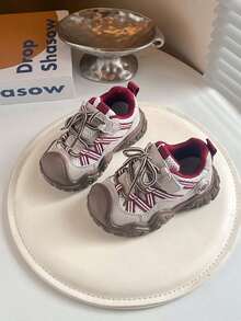 1 Pair Kids' Retro Sporty Sneakers, Boys/Girls Breathable Mesh Athletic Shoes, Soft Sole Non-Slip Functional Infant Shoes - Red - View 4