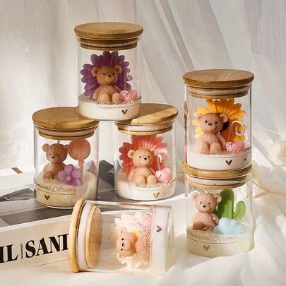 1 pieza Vela aromática con diseño de oso adorable, regalo de cumpleaños, taza decorativa para el hogar, ideal para el Día de San Valentín, Día de la Madre, también adecuado para decoración interior, regalos de graduación y regalos para mujeres