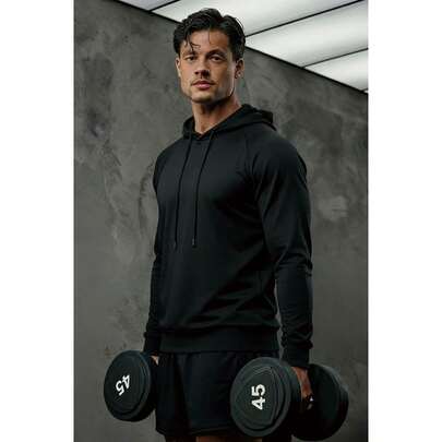 Plus Size Men's Solid Color Long Sleeve Drawstring Hooded T-Shirt