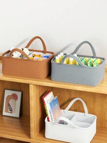 1pc Plush Storage Box, Two Handed Carrying Case, Foldable Storage Bag, Internal Compartment Design For Better Classification And Storage, Suitable For Storing Miscellaneous Items, Women's Cosmetics, Jewelry, Data Cables, Tissues, Men's Products