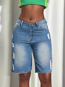 Women's Spring Summer Distressed Loose Fit Wide-Leg - Light Wash - View 4