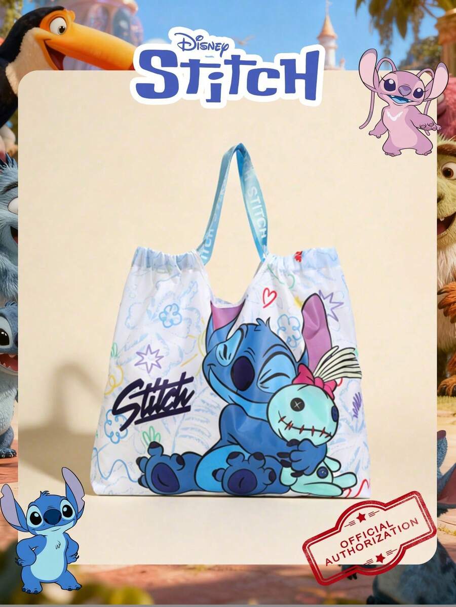 Disney 1 Pc Stitch Printed Reusable Tote Bag, Mischievous Stitch Preppy Book Bag Oversized Tote Bag High-Capacity Cute Cartoon HandBag , Lightweight Foldable Grocery Bag ,For Teenagers/Teens/Young Adults/Zoomers,Ideal For Shopping ,Daily Use, Casual Outings - Multicolor - View 1
