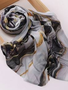 Dreammy Collection 女士大理石纹理透气柔软数码印花穆斯林头巾（不对称印花）