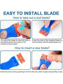 1个刮刀，配5/10片塑料刀片，清洁刮刀，用于去除地板、炉灶等污垢，适用于家庭清洁 - 彩色 - 查看 5