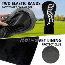 Minimalist Abstract Embroidered Golf Club Head Cover, Black Background With White Line Tiger Design, Unisex Golf Accessory - Black - View 5