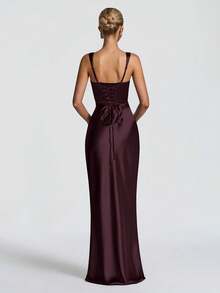 Đầm ngủ satin thanh lịch thắt eo buộc dây, đầm dài dự tiệc Halloween, đầm cocktail trang trọng dự tiệc, đầm dự tiệc Giáng sinh, đầm cưới ngày Valentine mùa xuân - Màu tím - Xem 2