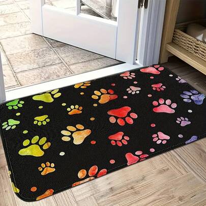 1pc Anti-Fatigue Floor Mat With Rainbow Paw Print - Heavy Duty Water-Absorbent Soft Carpet Suitable For Kitchen, Office, Sink - Thick Standing Mat