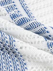 男士镂空半透明条纹针织短袖 Polo 衫，舒适透气轻盈的针织上衣，适合休闲穿着，也适合度假和情人节穿着。