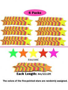4pcs Extra Large Glow In The Dark Party Supplies, Neon Party Decorations, 3.3 X 6.6 Ft Purple, Yellow And Orange Star Metallic Tinsel Curtains, Photo Backdrop, Birthday Party Decor, Each Length 4m/13.12ft - Multicolor - View 6