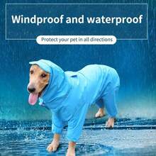 One Blue Large Dog Pet Raincoat (Full Coverage) - Blue - View 7