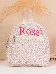 Personalized Embroidered Name & Floral Pattern Large Capacity Shoulder Bag, Floral Pattern Backpack, Student Backpack, Travel Bag, Storage Pouch. Fashionable, Minimalist, Unique Customized Gift, Suitable For Christmas, Valentine's Day, Birthday, Anniversary, Couples, Mother's Day, Wedding, Bridesmaids, Party, New Year Or Best Friend Gifts. - Multicolor - View 13