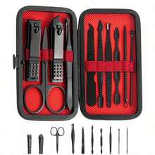 Luxury 10-Piece Nail Care Kit – Premium Stainless Steel Manicure Pedicure Tools, Stylish Black & Red Travel Case, Unisex Grooming Gift For Valentine's Day & Holidays - 彩色 - 查看 5