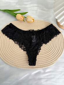 Custom Rhinestone Letter Name Text & Special Date Sexy Lace Floral Panties Low Rise Underwear Personalized Gift For Wife Lover Anniversary Festival - Black - View 11