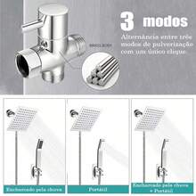 AUXOM Louis Shower Head Square Stainless Steel 304 Complete Luxury Kit With Adjustable Arm And Hand Shower - 銀色 - 查看 4