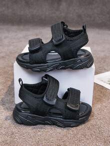 1 Pair Summer New Kids Shoes, Boys Casual Versatile Beach Sandals, Girls Woven Strap Fashionable Minimalist Open Toe Sandals - Black - View 2