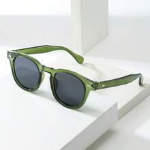 1pc Men's Oval Frame High-Quality Personalized Minimalist Fashion Glasses, Suitable For Casual, Holiday, Travel, Party, And Daily Wear - Green Frame Black and Gray Tablet - View 7