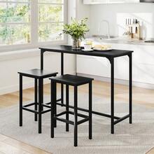 GOFLAME Bar Table And Chairs Set, Rectangular Pub Table With 2 Stools, Counter Height Table Set With Metal Frame & Footrest, Breakfast Table Set For Small Space - Black - View 1