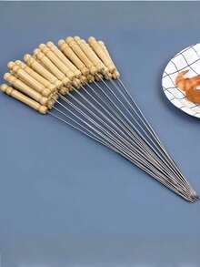 6/10/12/20/24pcs Stainless Steel Barbecue Skewers, Multi-Purpose Metal Grill Kebab Sticks With Wooden Handles, Barbecue Needles, Outdoor Cooking, Grilling Accessories - Default - View 4