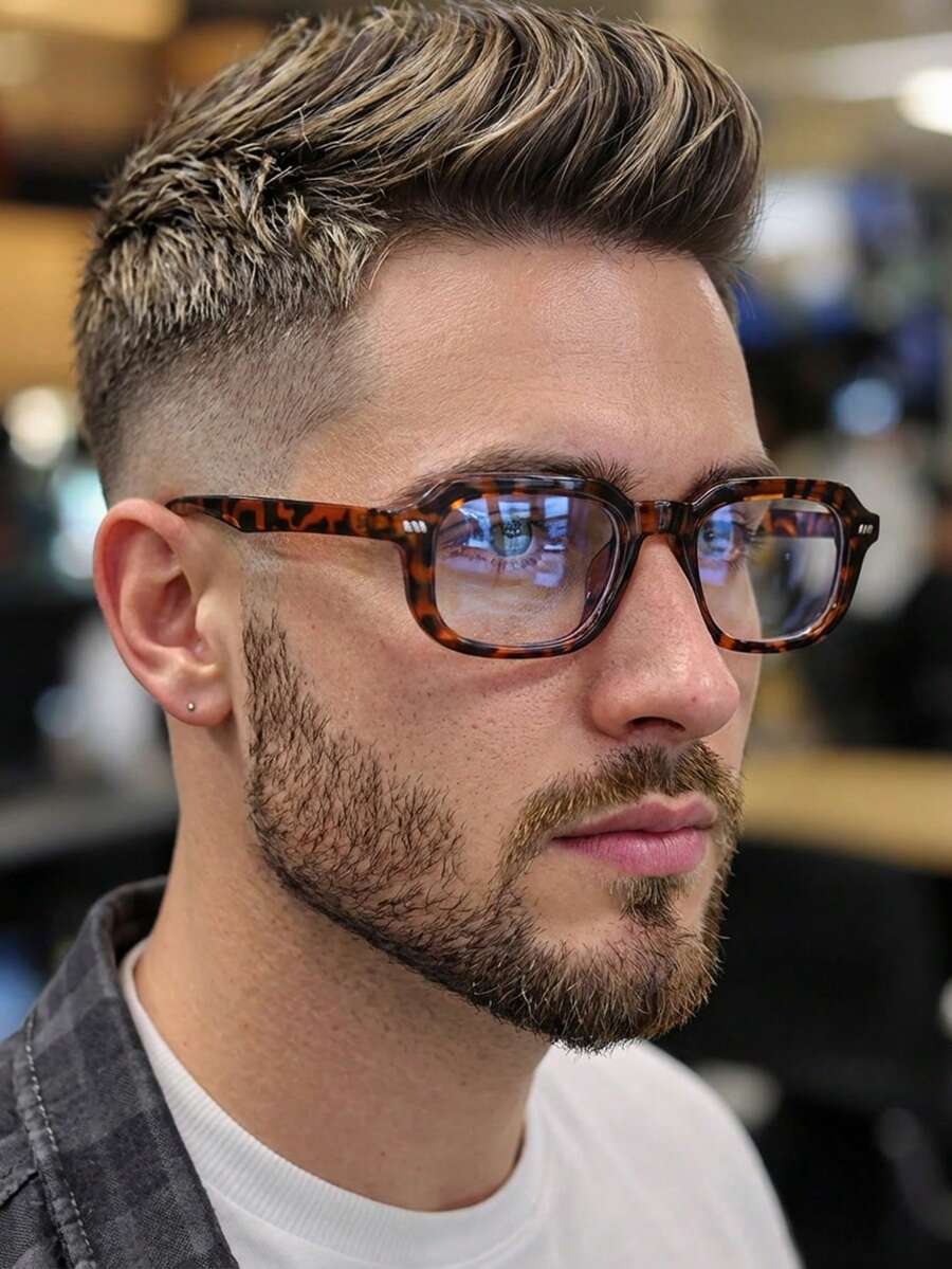 1副男士豹纹方形PC框复古时尚个性无度数眼镜 - 彩色 - 查看 1