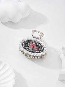 女士发饰，锌合金材质，圆形图案雕刻向日葵，饰以珍珠和水钻，适合工作、派对、庆典、生日礼物、旅行等场合佩戴。 - 彩色 - 查看 9