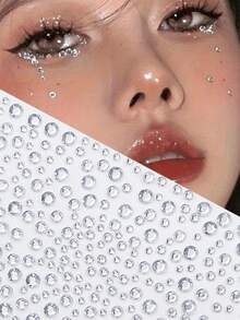 2pcs/1pc Silver Glitter Face Stickers, Suitable For Rave Parties, Makeup, Rhinestone Stickers, Y2K Style Music Festival DIY Eye & Face Decor, Valentine's Day Gift - Multicolor - View 2