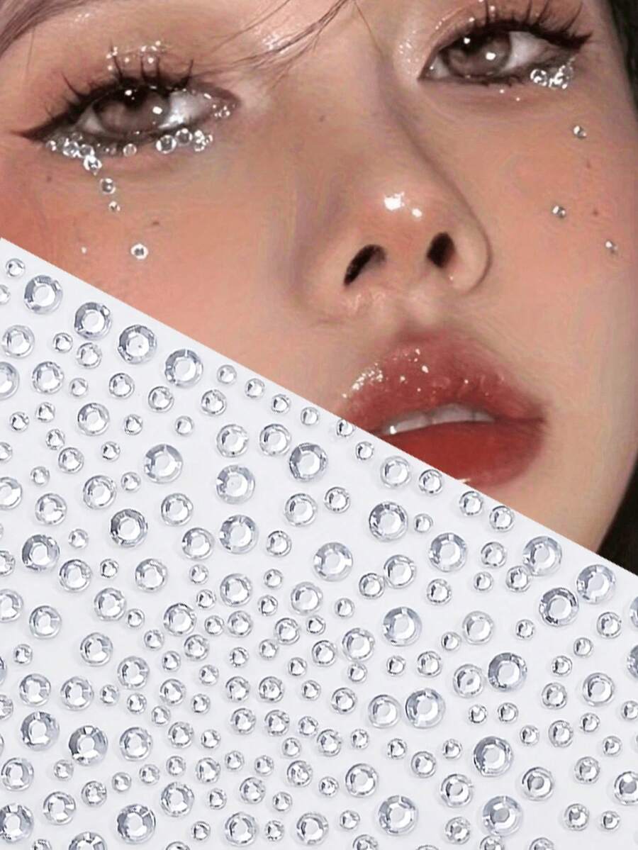 2pcs/1pc Silver Glitter Face Stickers, Suitable For Rave Parties, Makeup, Rhinestone Stickers, Y2K Style Music Festival DIY Eye & Face Decor, Valentine's Day Gift
