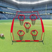 6 X 6 Ft Football Trainer Throwing Net, Training Throwing Target Practice Net With 5 Target Pockets, Knotless Net Includes Straps And Portable Carry Case, Improve QB Throwing Accuracy, Red - 6*6 Ft 5-hole Red - View 1