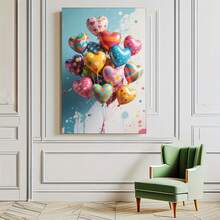1pc Heart-Shaped Balloon Wall Art With Multicolor Pastel Hues - Modern Classic Vertical Hanging Canvas Print In Wood Frame For Living Room, Bedroom, Office Decor - Mother'S Day, Birthday, Easter, New Year Gift - Vibrant Heart Balloons Home Decoration (Indoor Use), Framed Wall Art, Canva Wall Art, Wall Art Decor - 彩色 - 查看 9