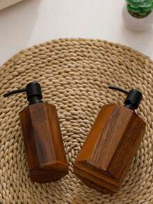 1pc Wooden Pump Bottle, Luxury Hotel Style Dispenser For Body Lotion, Shampoo, Hand Wash