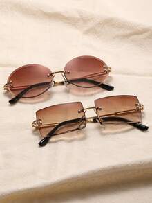 2pcs Women's Small Frameless Tinted Lens Vintage Chic Elegant Design Fashion Fashion Glasses, Suitable For Dates, Tropical Beach Vacations, Music Festivals, Street Photography Accessories - Multicolor - View 6