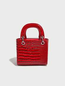 这款简约时尚的方形手提包采用PU材质，配有双提手。它是一款用途广泛且实用的包袋，适合女性、大学生、通勤族、约会、外出和日常通勤使用。 - 紅色 - 查看 4