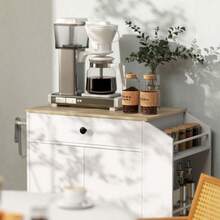 Kitchen Island, Rolling Kitchen Cart With Worktop, Drawer, Rolling Kitchen Unit With Shelf, Spice Rack, Towel Rack, Serving Trolley, Kitchen Cart, White - White - View 8