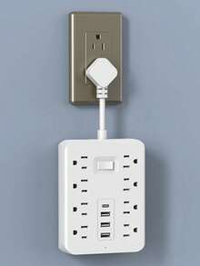 一款12合1电源适配器，配备4个USB接口、1个Type-C接口和8个交流电源插座。墙壁插座带浪涌保护功能，便携式设计，适用于家庭、办公室和旅行使用。 - 美規B型插(110-127V) - 查看 12