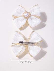 4pcs/2pcs New Heart Pearl Edged Plaid Fabric Bow Hair Accessories, Bow Duckbill Hair Clips, Fabric Bow Ponytail Clips, Fashionable Hair Decorations - Multicolor - View 4